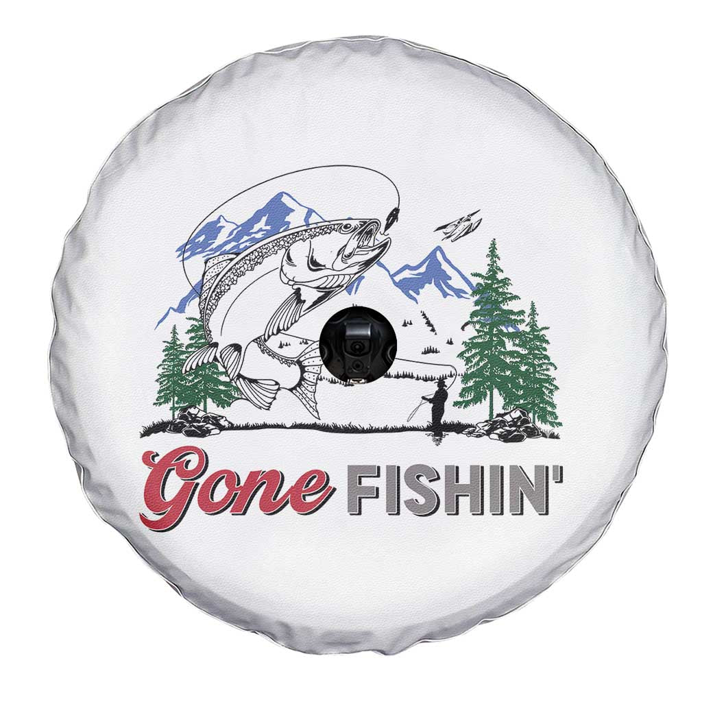 Gone Fishing Spare Tire Cover Trout Fishing Lover Montane Forest - Wonder Print Shop