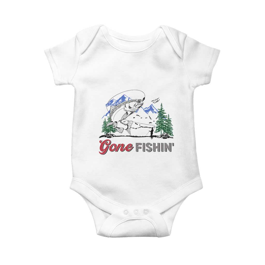 Gone Fishing Baby Onesie Trout Fishing Lover Montane Forest - Wonder Print Shop