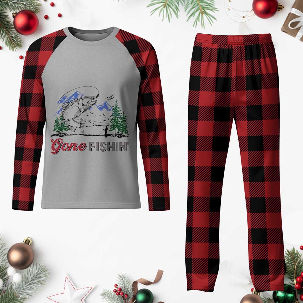 Gone Fishing Plaid Pajama Set Trout Fishing Lover Montane Forest - Wonder Print Shop