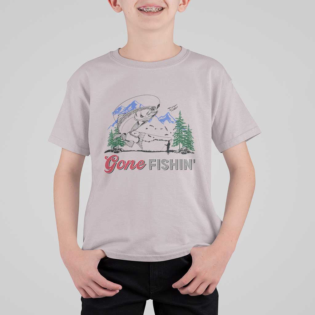 Gone Fishing T Shirt For Kid Trout Fishing Lover Montane Forest - Wonder Print Shop