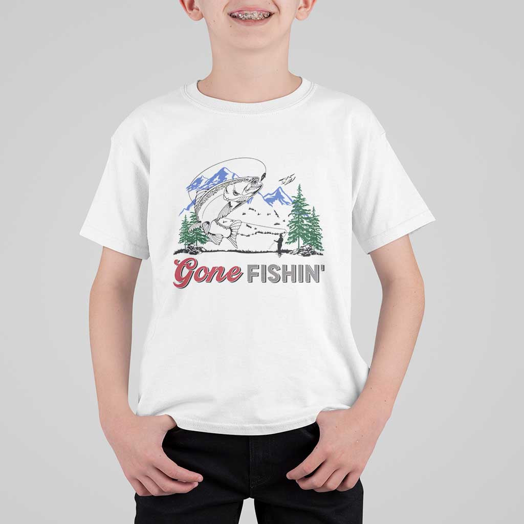 Gone Fishing T Shirt For Kid Trout Fishing Lover Montane Forest - Wonder Print Shop