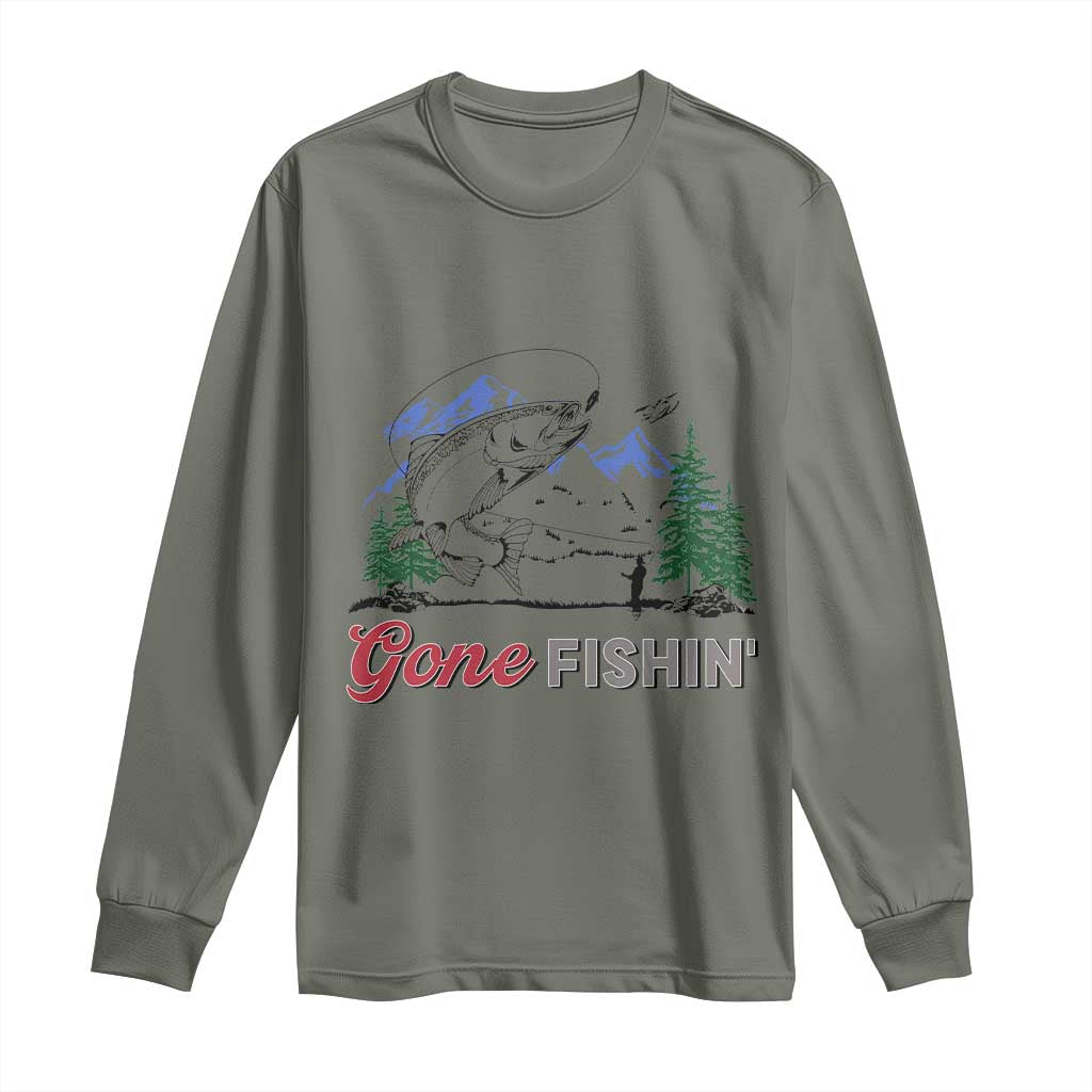 Gone Fishing Long Sleeve Shirt Trout Fishing Lover Montane Forest - Wonder Print Shop