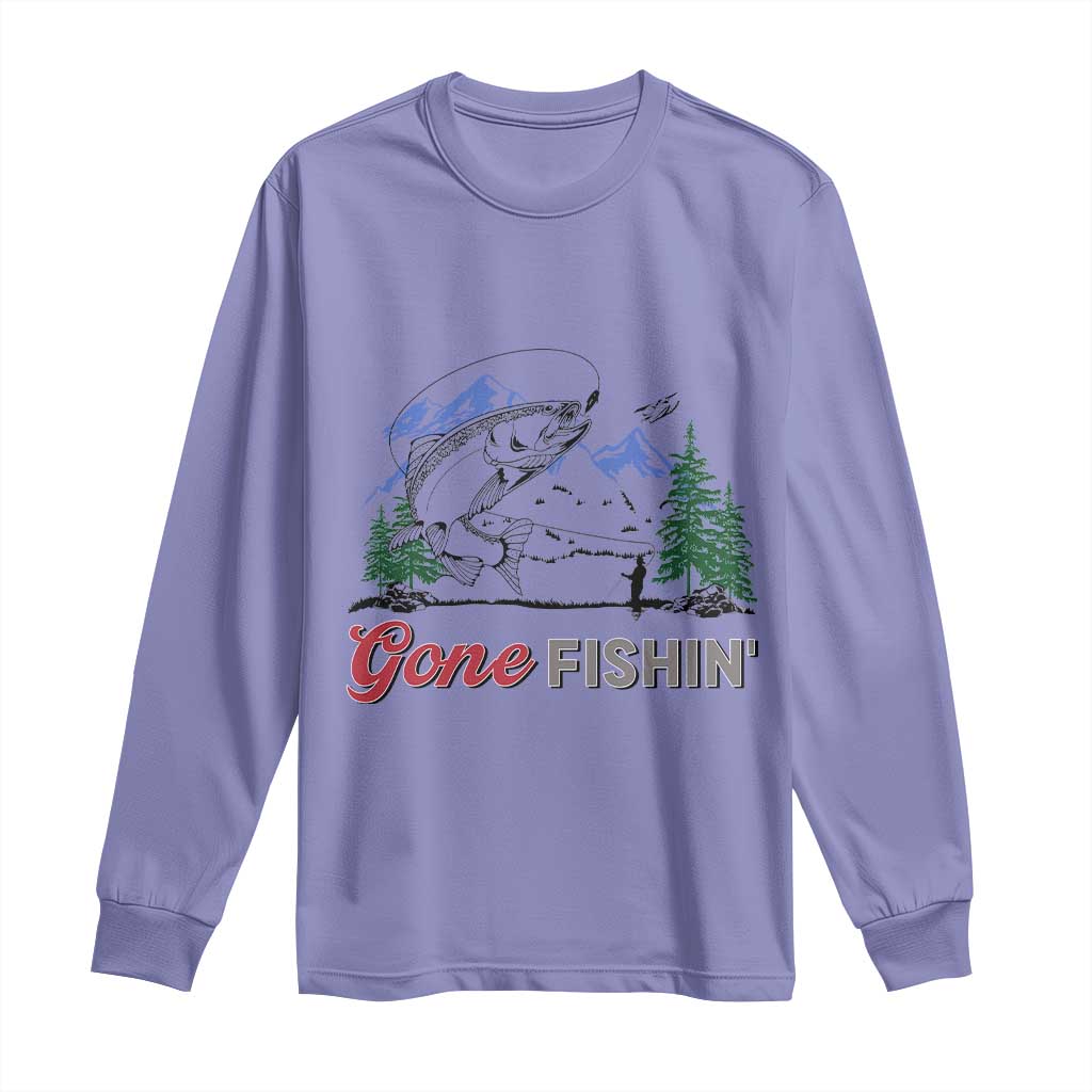 Gone Fishing Long Sleeve Shirt Trout Fishing Lover Montane Forest - Wonder Print Shop