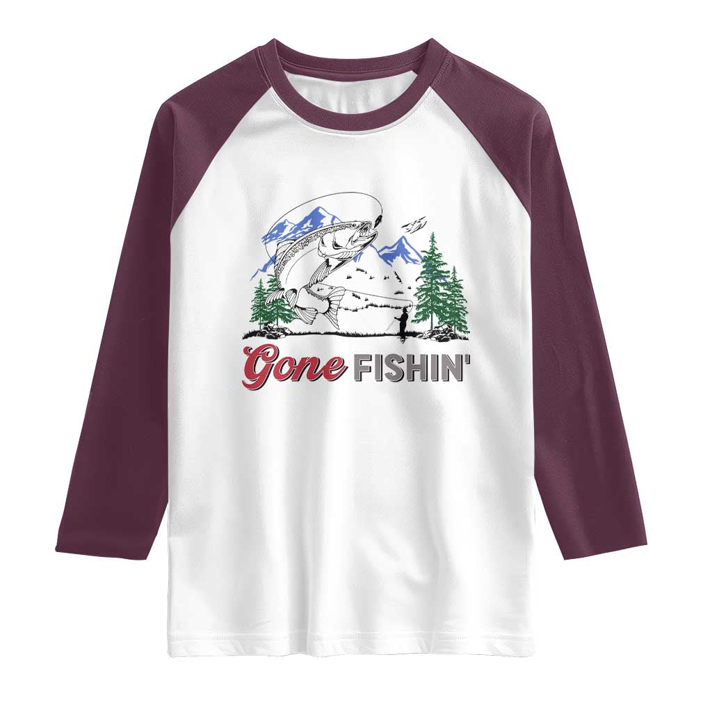 Gone Fishing Raglan Shirt Trout Fishing Lover Montane Forest - Wonder Print Shop