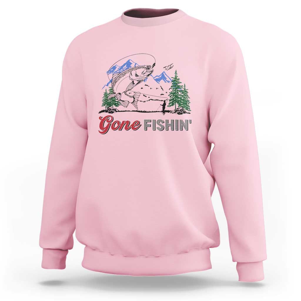 Gone Fishing Sweatshirt Trout Fishing Lover Montane Forest - Wonder Print Shop