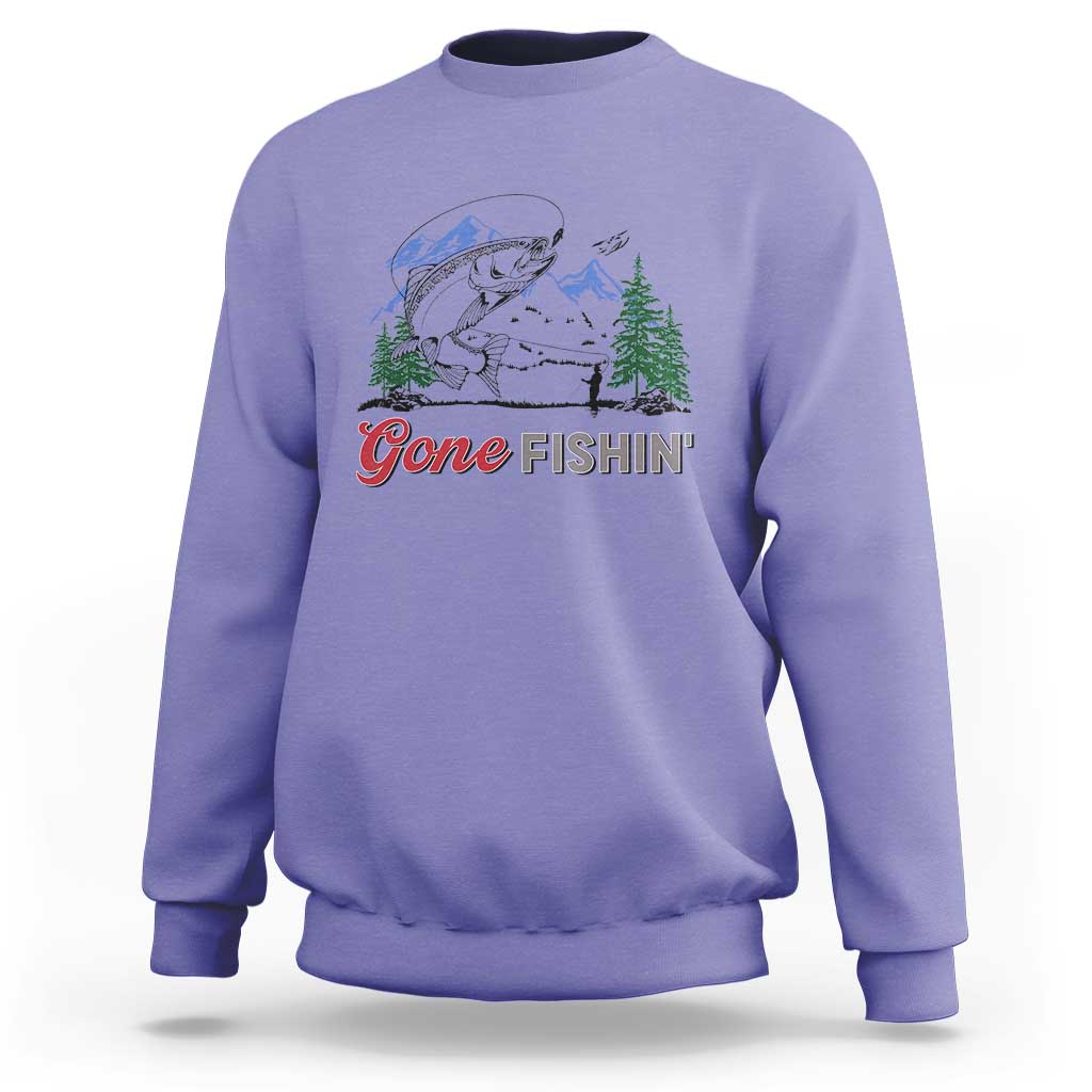 Gone Fishing Sweatshirt Trout Fishing Lover Montane Forest - Wonder Print Shop