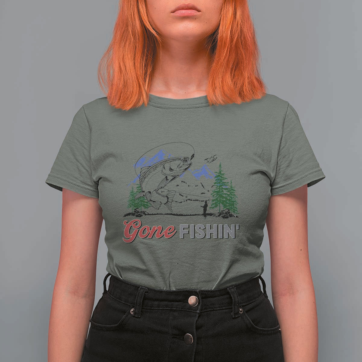 Gone Fishing T Shirt For Women Trout Fishing Lover Montane Forest - Wonder Print Shop