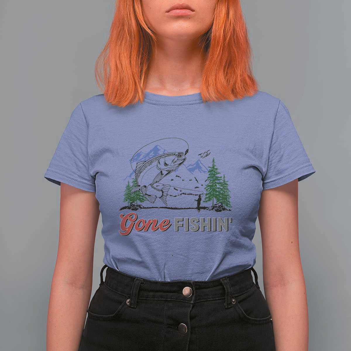 Gone Fishing T Shirt For Women Trout Fishing Lover Montane Forest - Wonder Print Shop