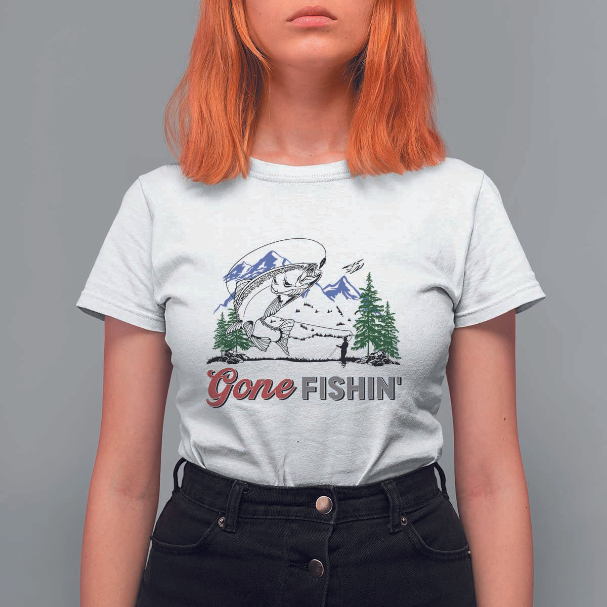 Gone Fishing T Shirt For Women Trout Fishing Lover Montane Forest - Wonder Print Shop