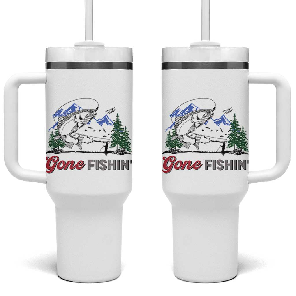 Gone Fishing Tumbler With Handle Trout Fishing Lover Montane Forest - Wonder Print Shop