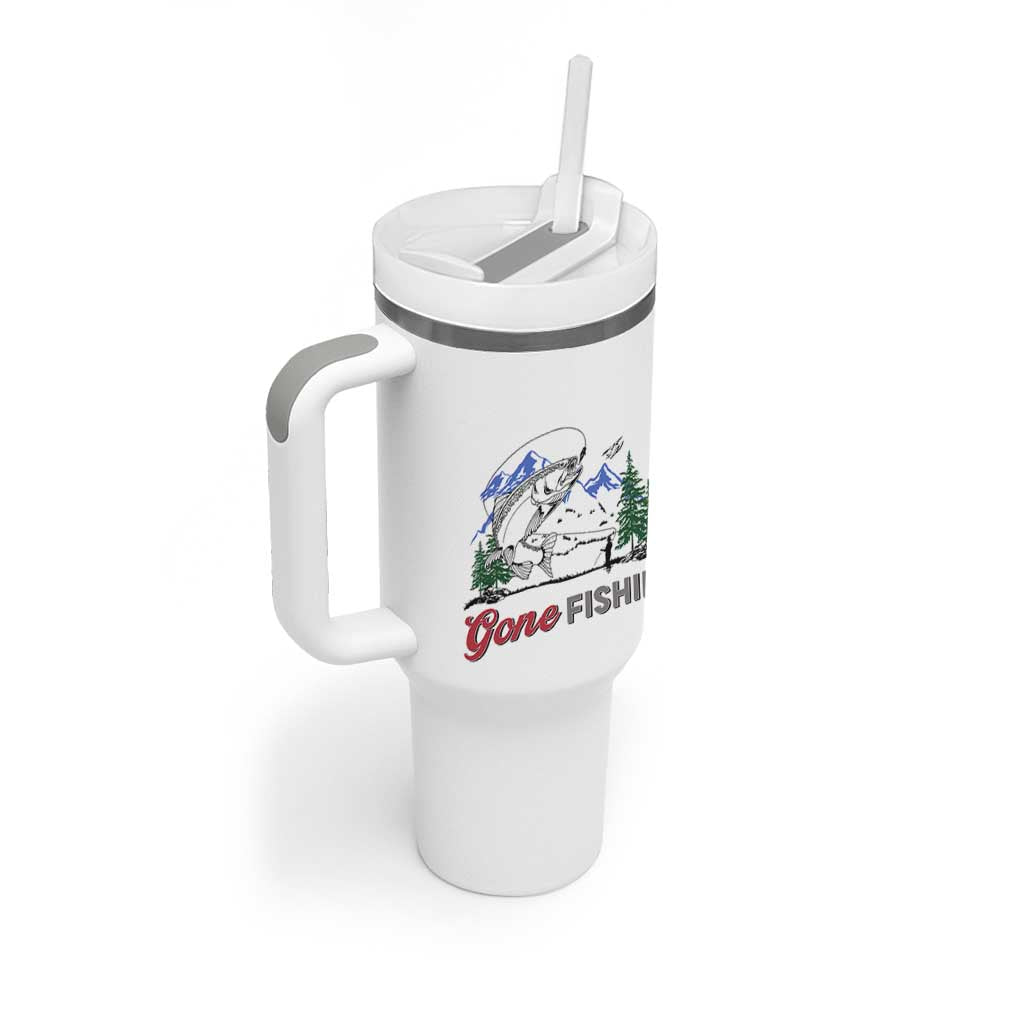 Gone Fishing Tumbler With Handle Trout Fishing Lover Montane Forest - Wonder Print Shop