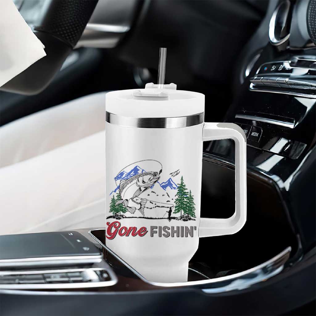 Gone Fishing Tumbler With Handle Trout Fishing Lover Montane Forest - Wonder Print Shop