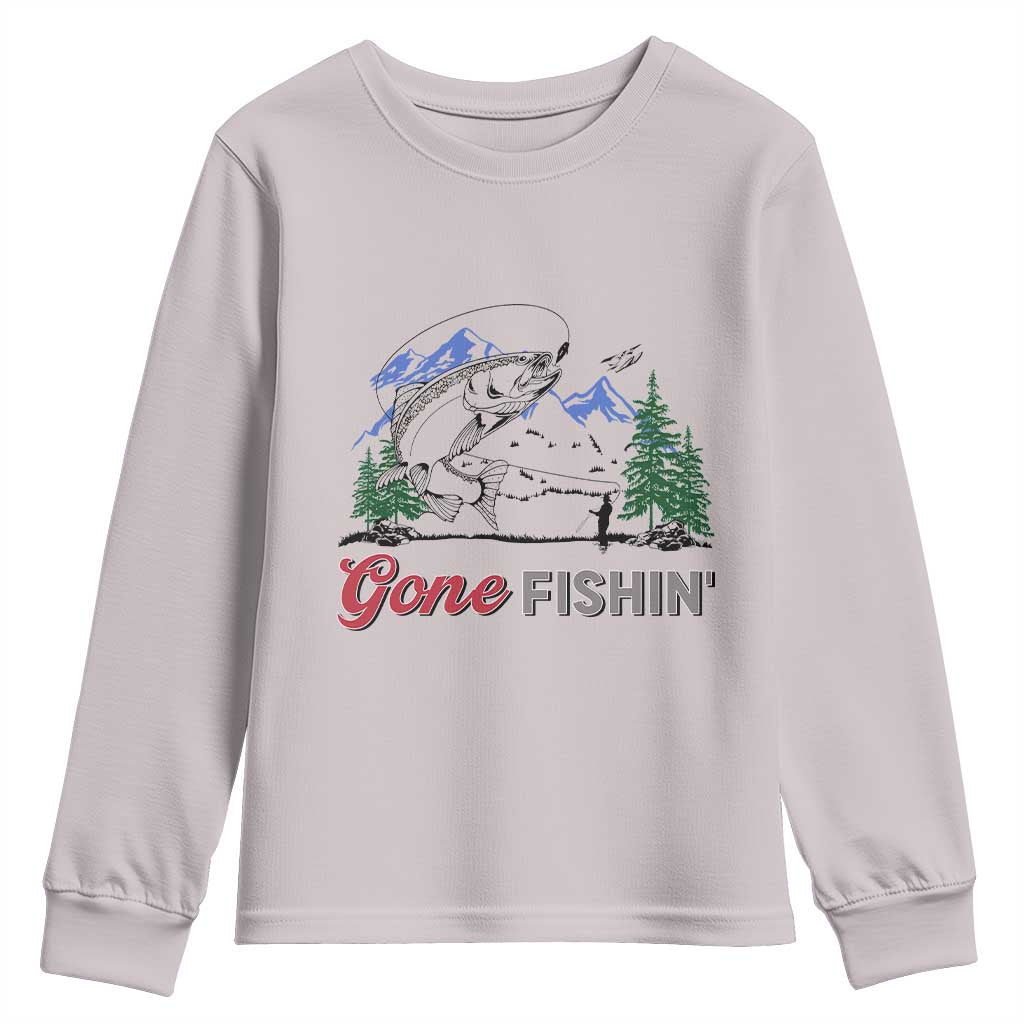 Gone Fishing Youth Sweatshirt Trout Fishing Lover Montane Forest - Wonder Print Shop