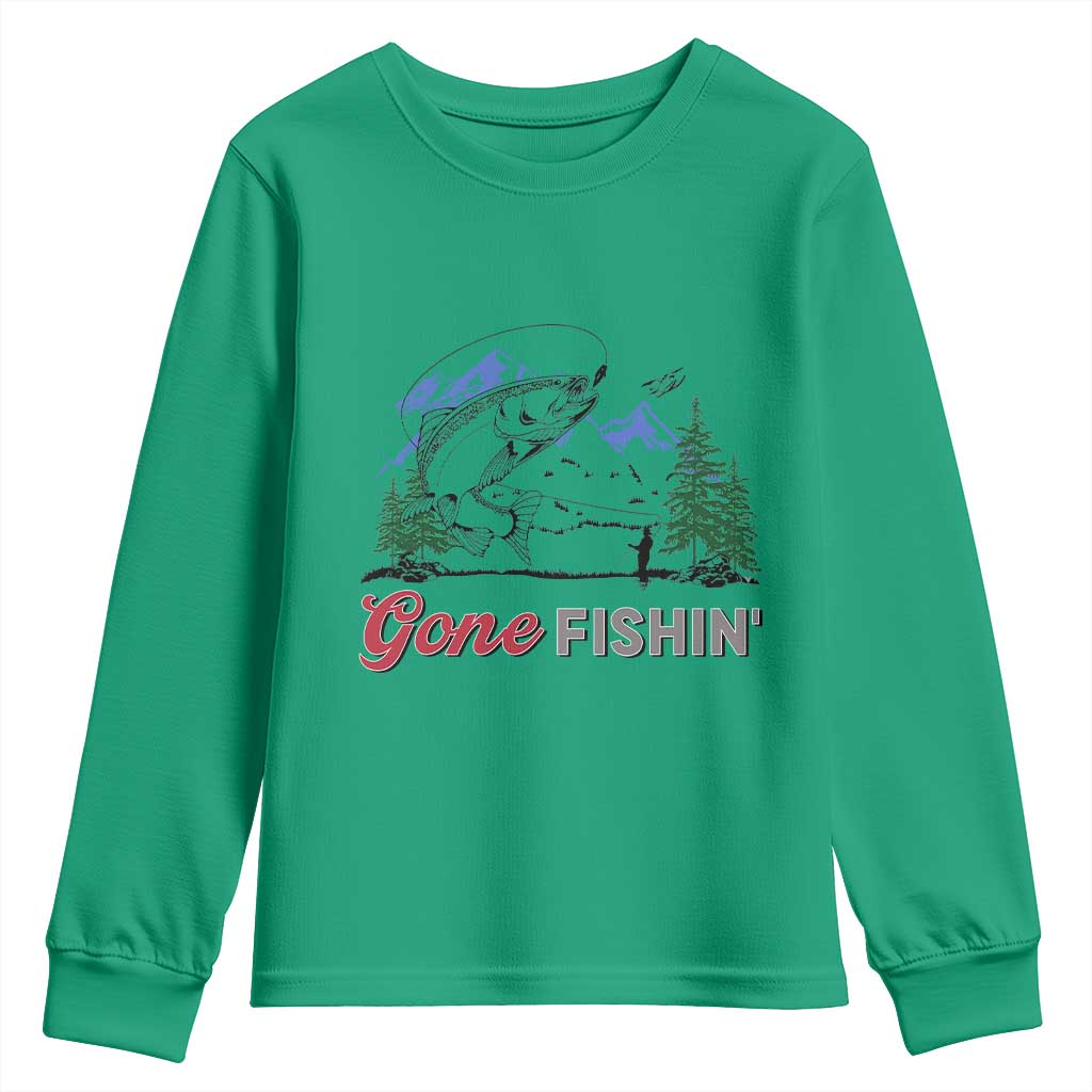 Gone Fishing Youth Sweatshirt Trout Fishing Lover Montane Forest - Wonder Print Shop