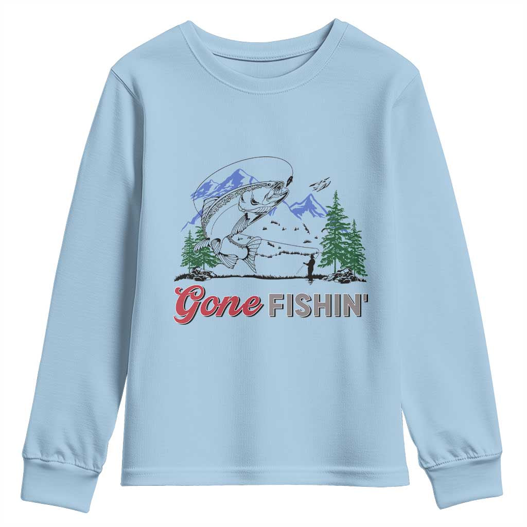 Gone Fishing Youth Sweatshirt Trout Fishing Lover Montane Forest - Wonder Print Shop