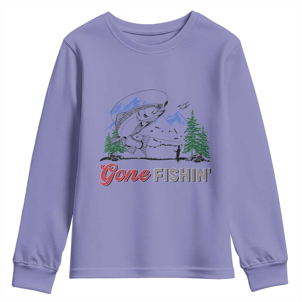 Gone Fishing Youth Sweatshirt Trout Fishing Lover Montane Forest - Wonder Print Shop