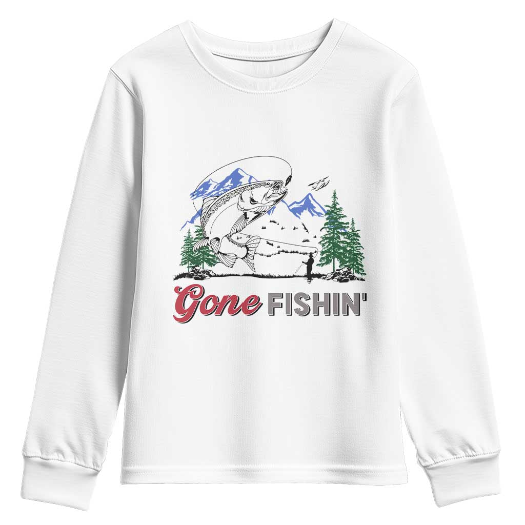 Gone Fishing Youth Sweatshirt Trout Fishing Lover Montane Forest - Wonder Print Shop