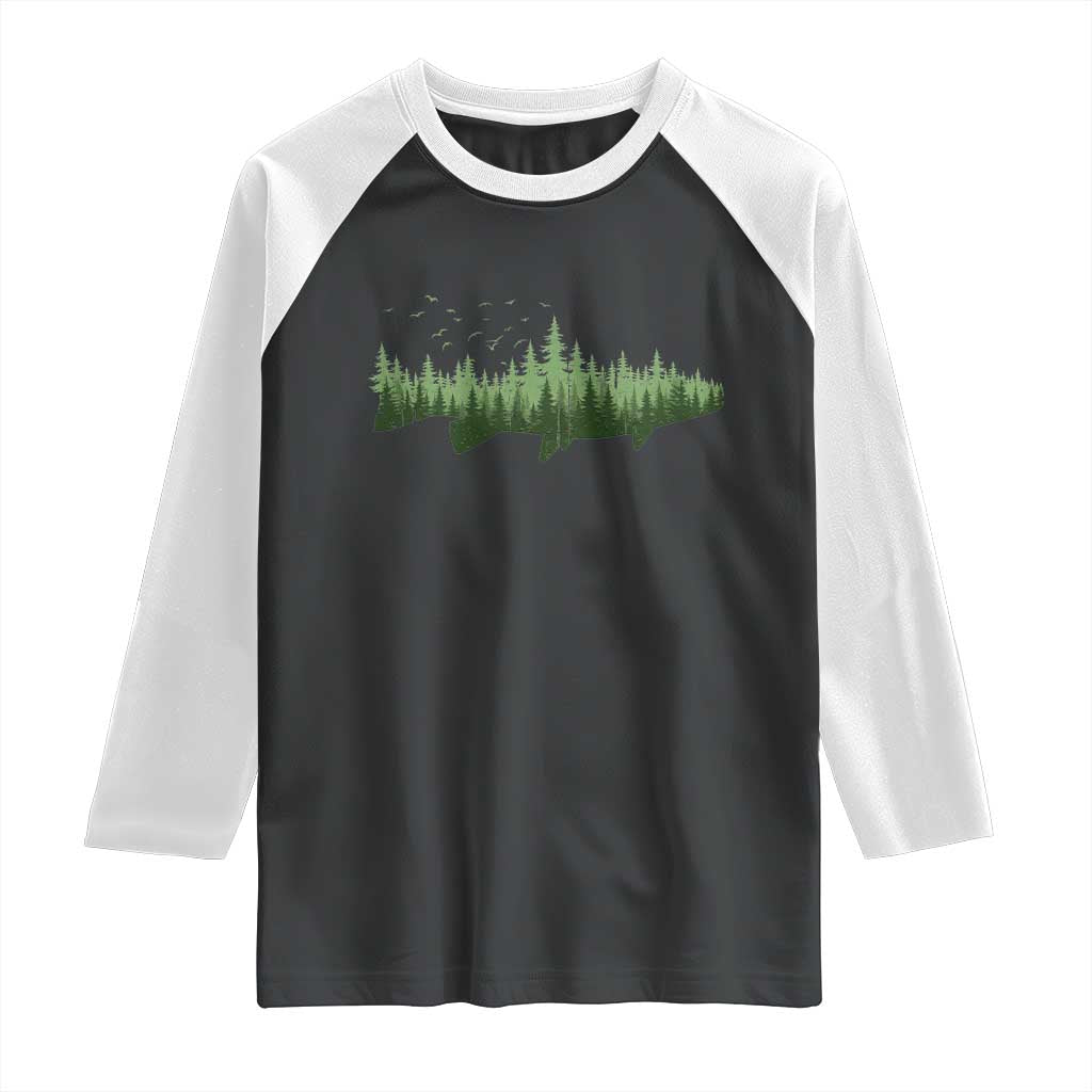 Trout Fly Fishing Outdoor Forest Nature Wildlife Fisherman Raglan Shirt - Wonder Print Shop