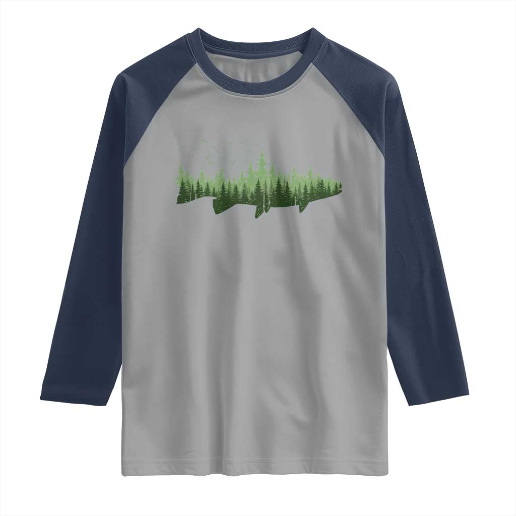 Trout Fly Fishing Outdoor Forest Nature Wildlife Fisherman Raglan Shirt - Wonder Print Shop