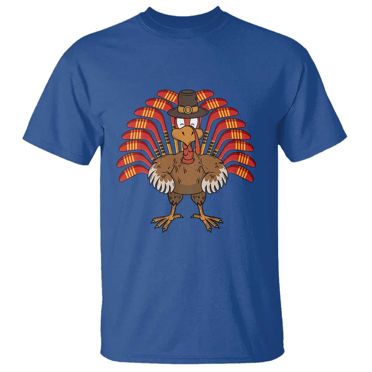 Thanksgiving Ice Hockey T Shirt Turkey Pilgrim Hat Fall Season - Wonder Print Shop