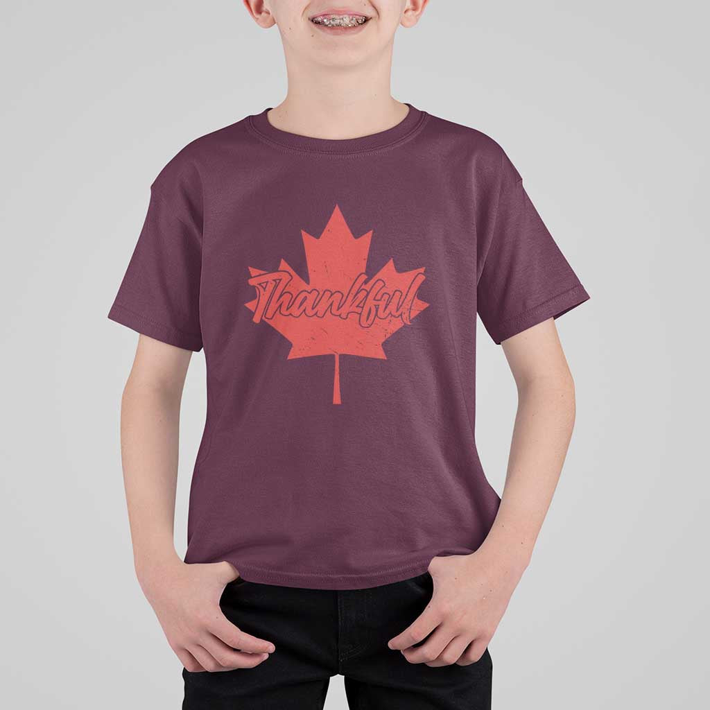 Thanksgiving Day T Shirt For Kid Thankful Vintage Maple Leaf Canada - Wonder Print Shop