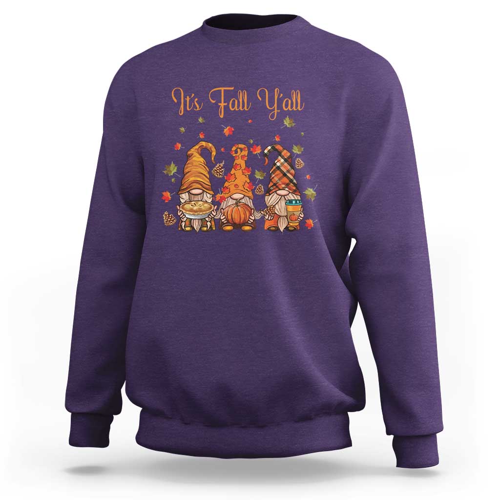 Autumn Season Sweatshirt It's Fall Y'all Gnomies Thanksgiving Maple Leaf - Wonder Print Shop