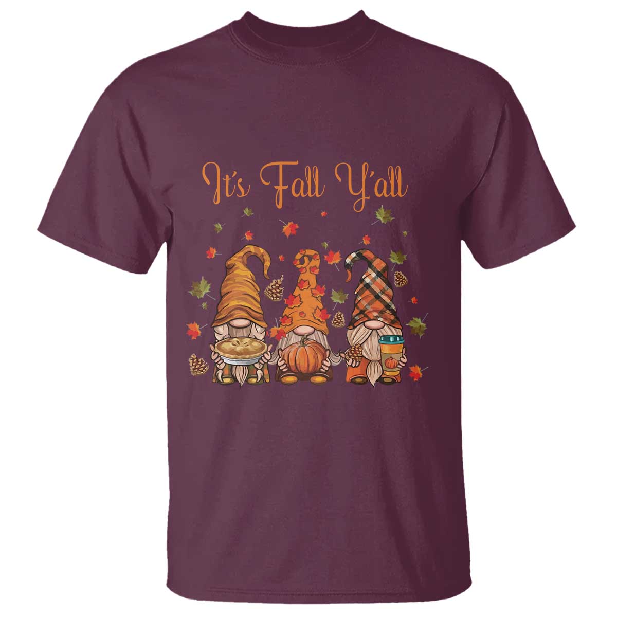 Autumn Season T Shirt It's Fall Y'all Gnomies Thanksgiving Maple Leaf - Wonder Print Shop