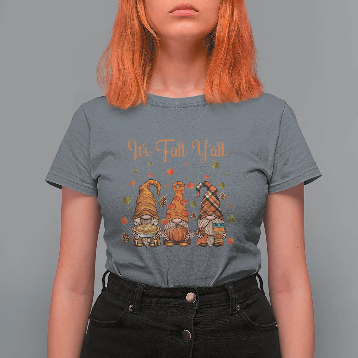 Autumn Season T Shirt For Women It's Fall Y'all Gnomies Thanksgiving Maple Leaf - Wonder Print Shop
