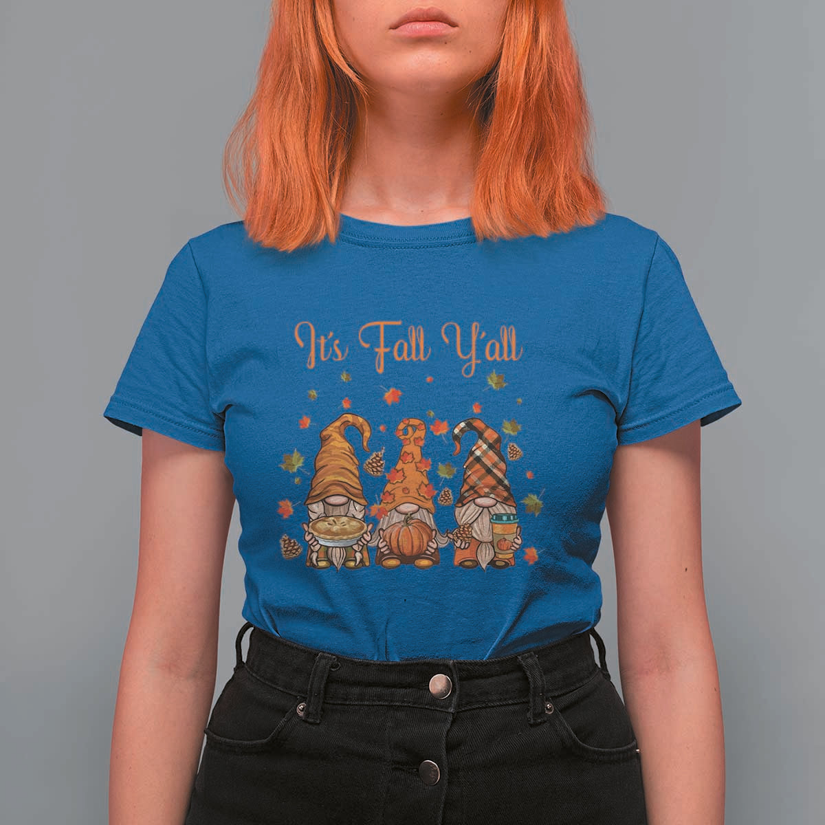 Autumn Season T Shirt For Women It's Fall Y'all Gnomies Thanksgiving Maple Leaf - Wonder Print Shop