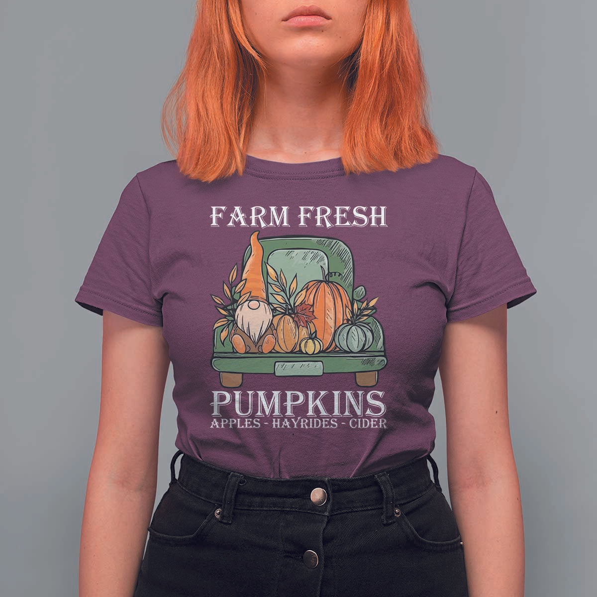 Thanksgiving T Shirt For Women Farm Fresh Pumpkins Apples Hayrides Cider Autumn Season - Wonder Print Shop