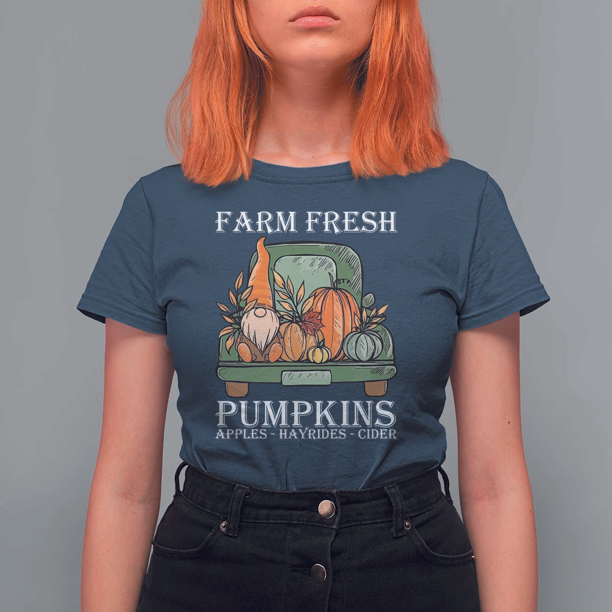 Thanksgiving T Shirt For Women Farm Fresh Pumpkins Apples Hayrides Cider Autumn Season - Wonder Print Shop