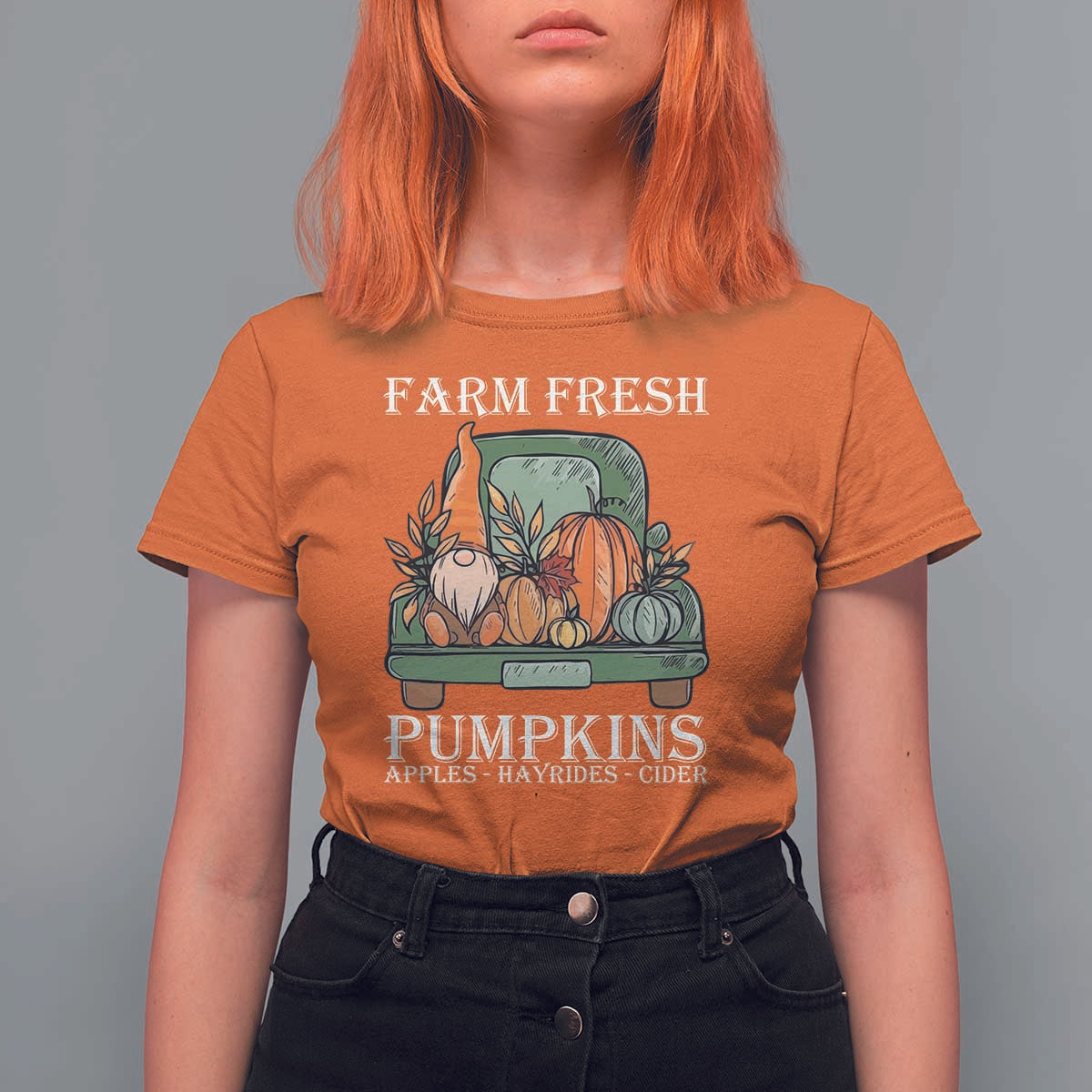 Thanksgiving T Shirt For Women Farm Fresh Pumpkins Apples Hayrides Cider Autumn Season - Wonder Print Shop