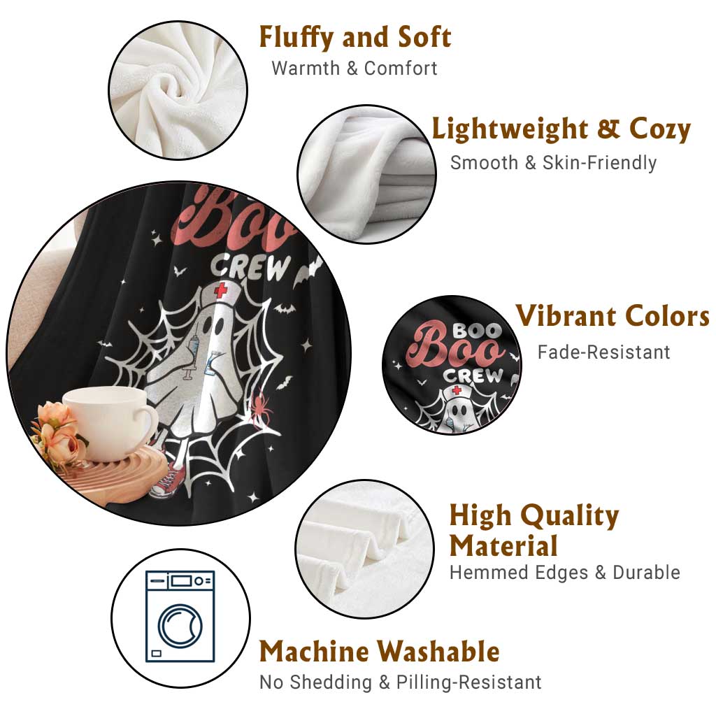 Halloween Nurse Throw Blanket Boo Boo Crew Cute Ghost Nursing - Wonder Print Shop