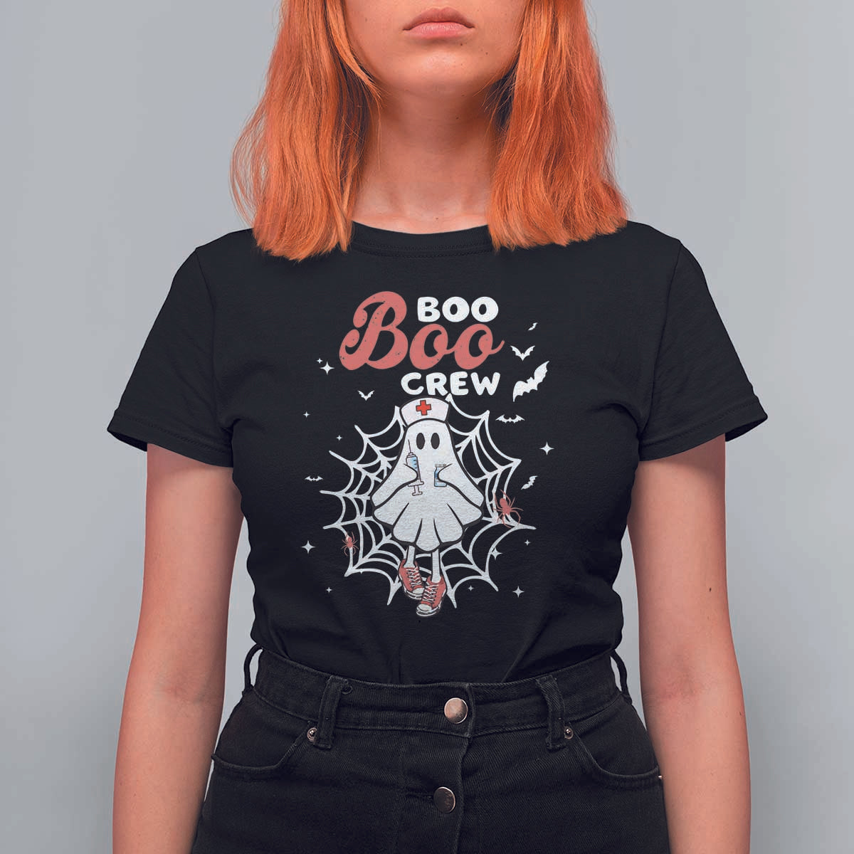 Halloween Nurse T Shirt For Women Boo Boo Crew Cute Ghost Nursing - Wonder Print Shop