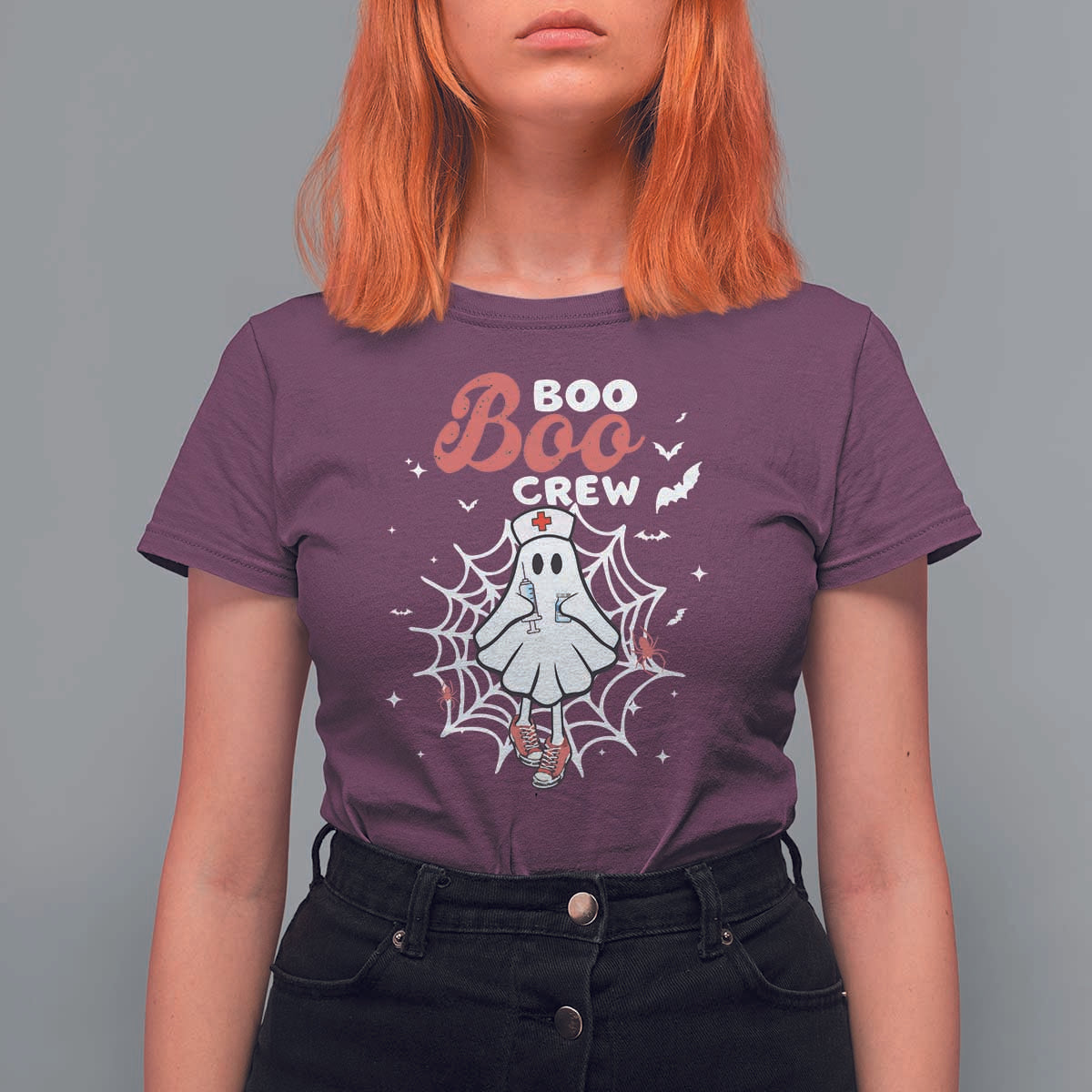 Halloween Nurse T Shirt For Women Boo Boo Crew Cute Ghost Nursing - Wonder Print Shop