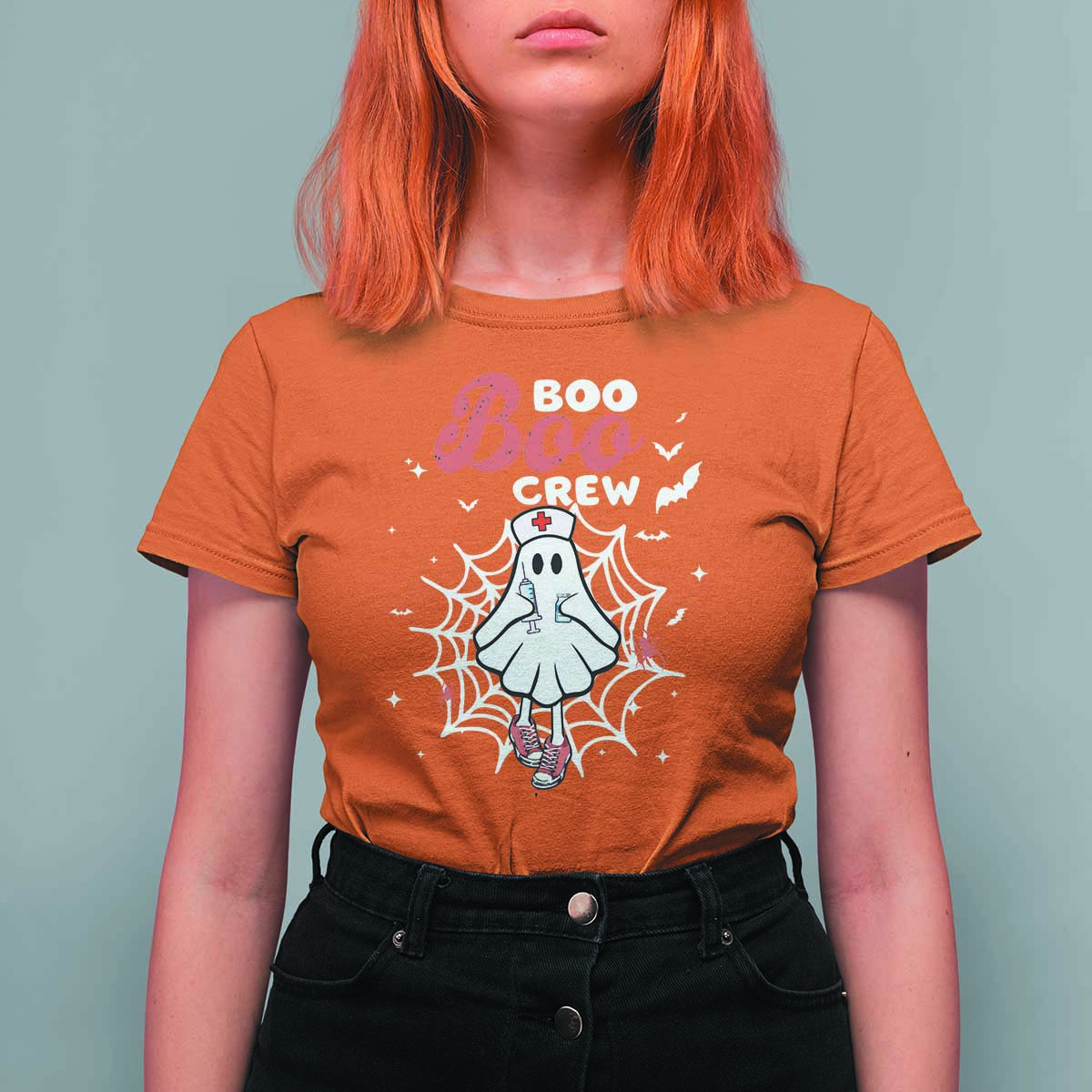 Halloween Nurse T Shirt For Women Boo Boo Crew Cute Ghost Nursing - Wonder Print Shop