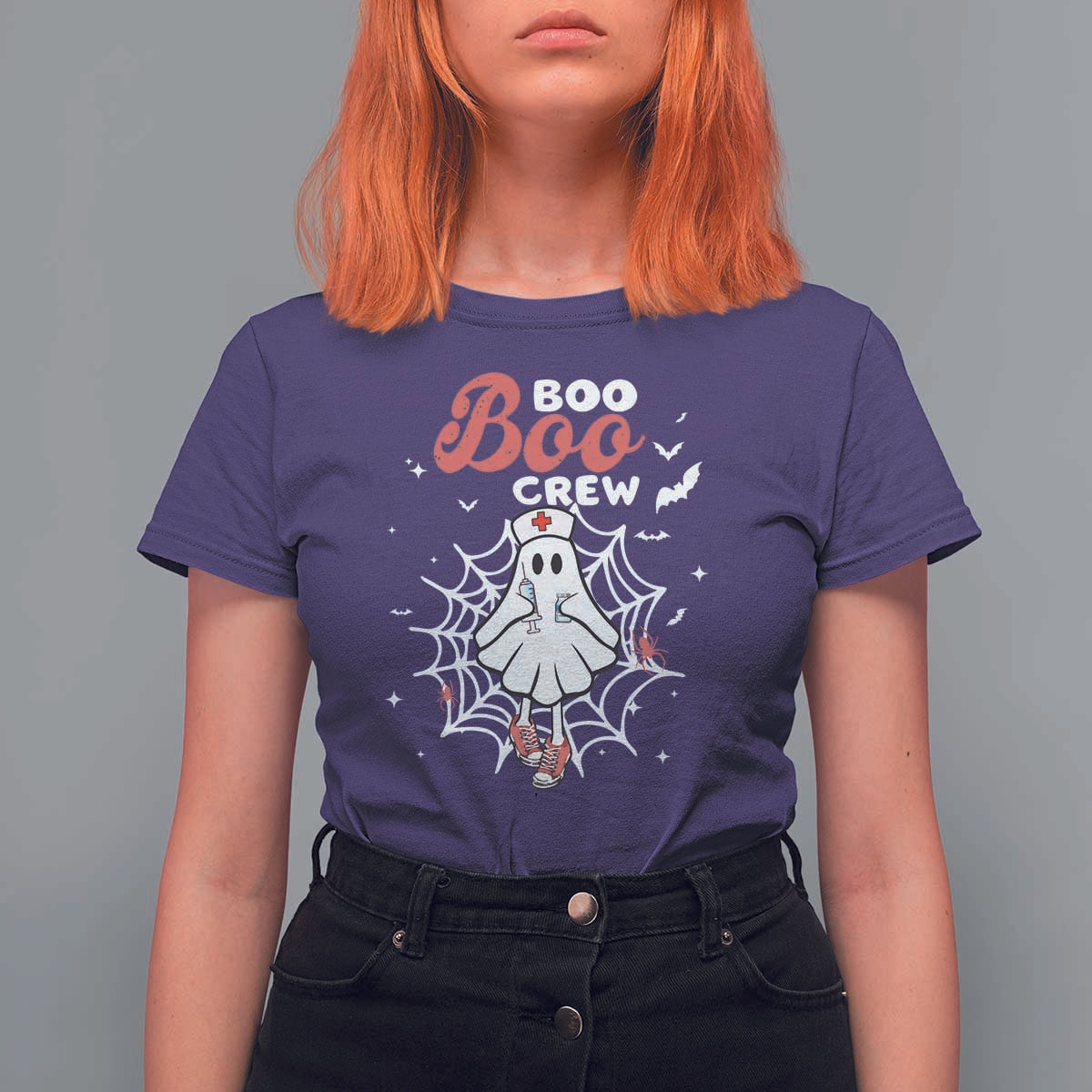 Halloween Nurse T Shirt For Women Boo Boo Crew Cute Ghost Nursing - Wonder Print Shop