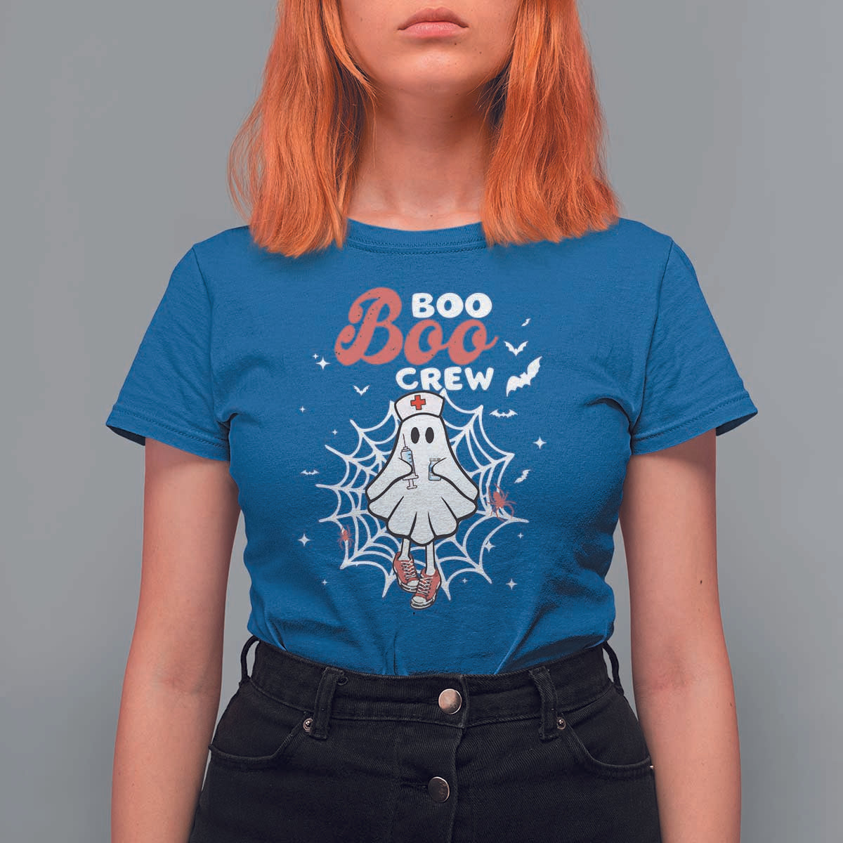 Halloween Nurse T Shirt For Women Boo Boo Crew Cute Ghost Nursing - Wonder Print Shop