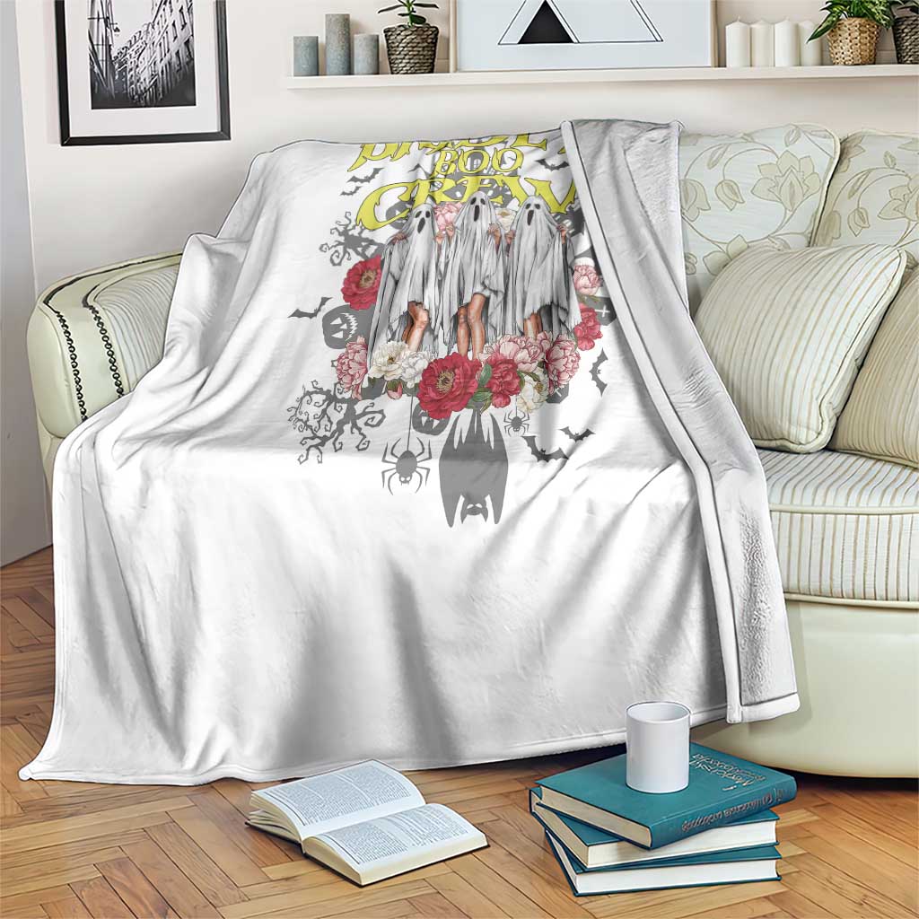 Halloween Bachelorette Party Throw Blanket Bride's Boo Crew Ghost Vintage Flower - Wonder Print Shop