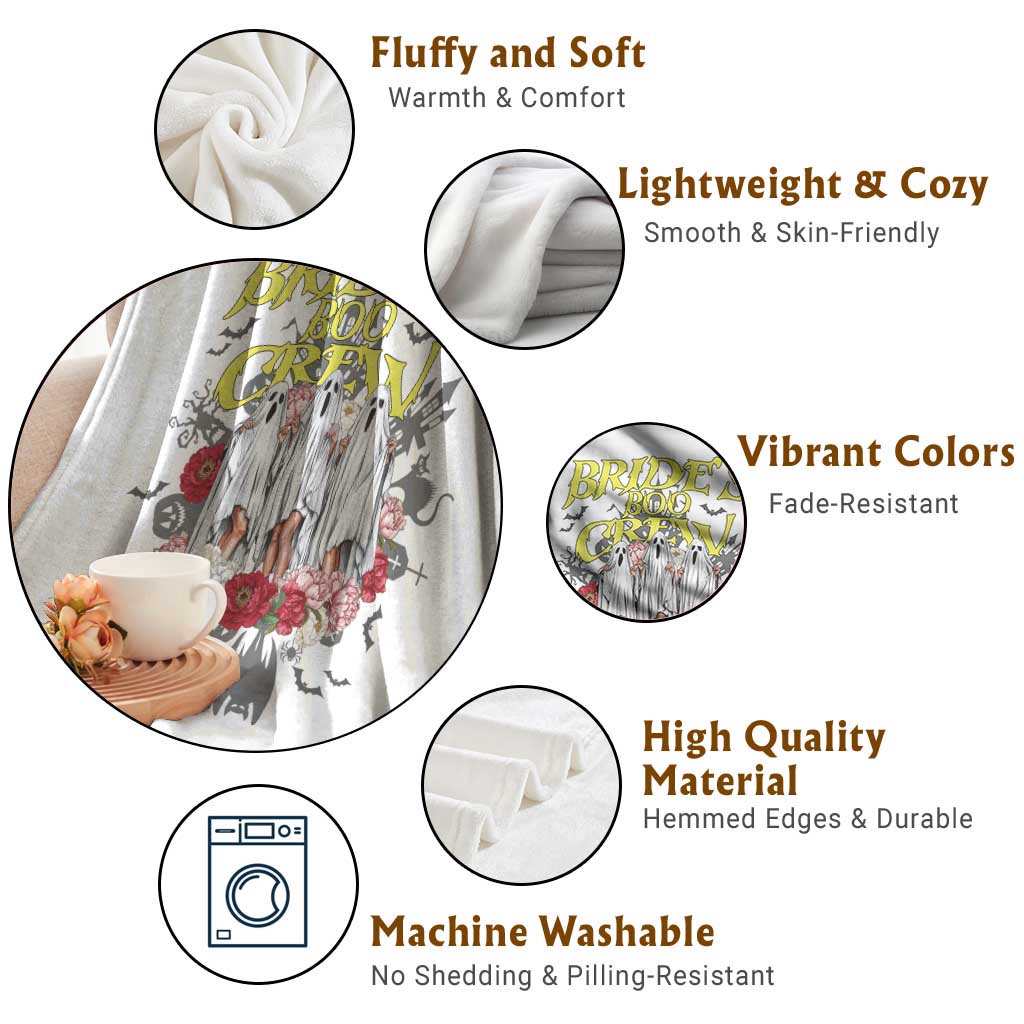 Halloween Bachelorette Party Throw Blanket Bride's Boo Crew Ghost Vintage Flower - Wonder Print Shop