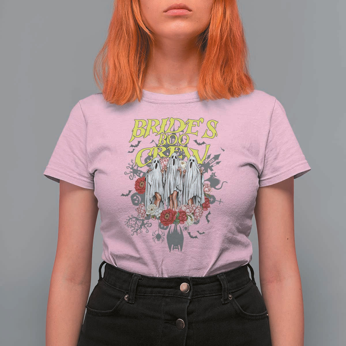 Halloween Bachelorette Party T Shirt For Women Bride's Boo Crew Ghost Vintage Flower - Wonder Print Shop