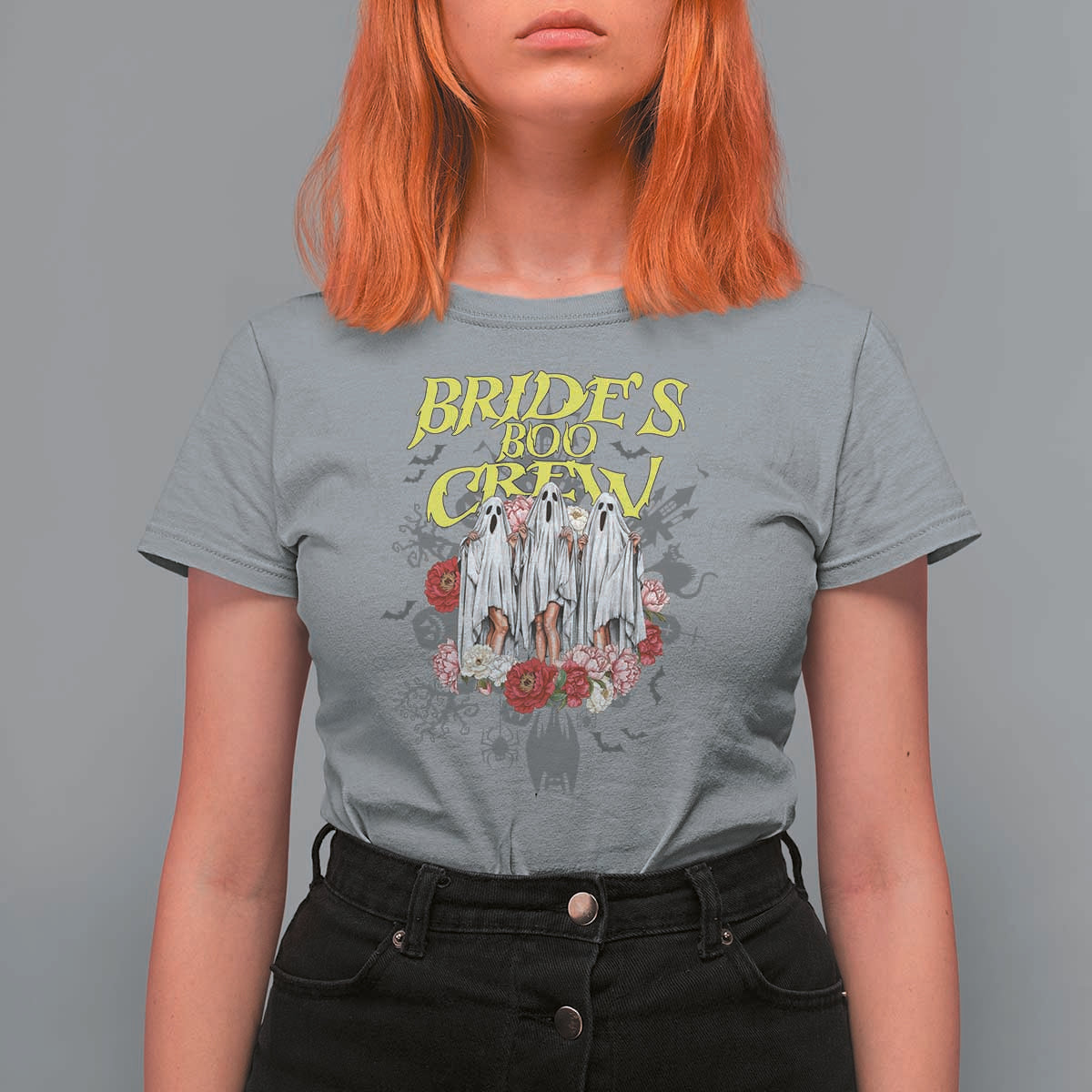 Halloween Bachelorette Party T Shirt For Women Bride's Boo Crew Ghost Vintage Flower - Wonder Print Shop
