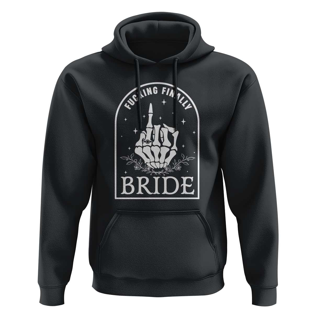 Funny Wedding Halloween Hoodie Fucking Finally Bride Skeleton Rings Bachelorette Party - Wonder Print Shop
