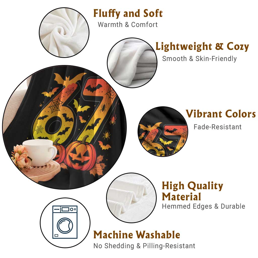 Funny 67 Halloween Throw Blanket Spooky Six Seven Meme Gen Alpha Slang - Wonder Print Shop