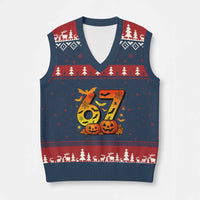 Funny 67 Halloween V-Neck Knit Sweater Vest Spooky Six Seven Meme Gen Alpha Slang - Wonder Print Shop
