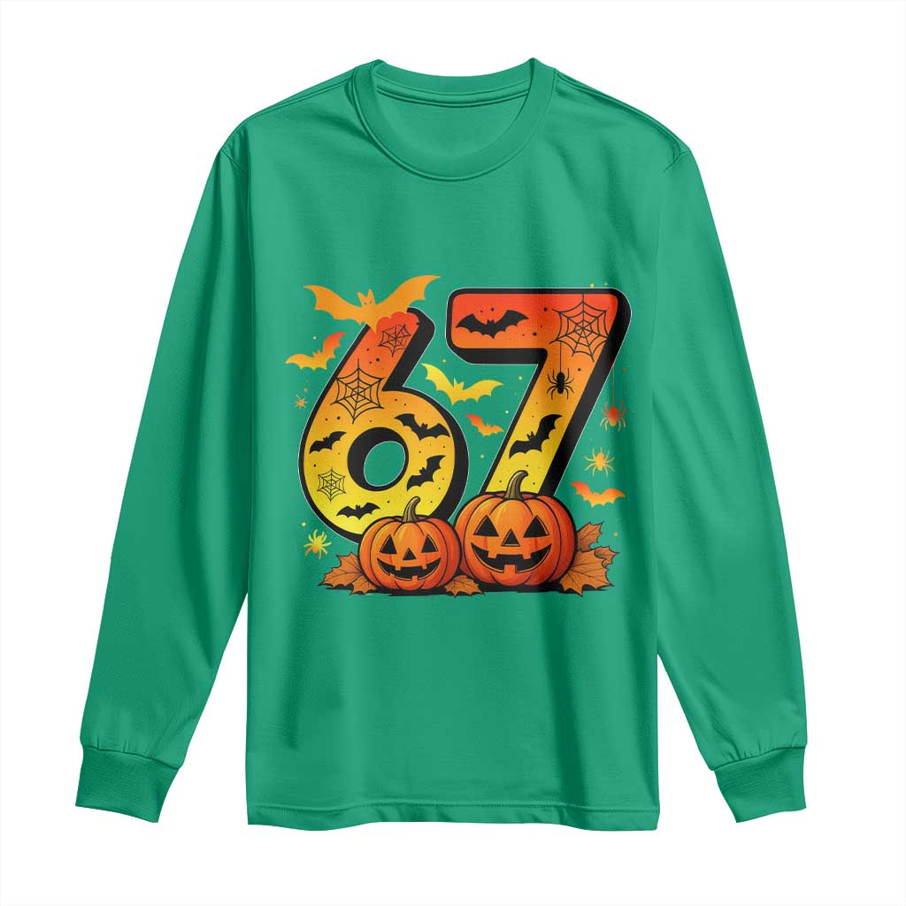 Funny 67 Halloween Long Sleeve Shirt Spooky Six Seven Meme Gen Alpha Slang - Wonder Print Shop