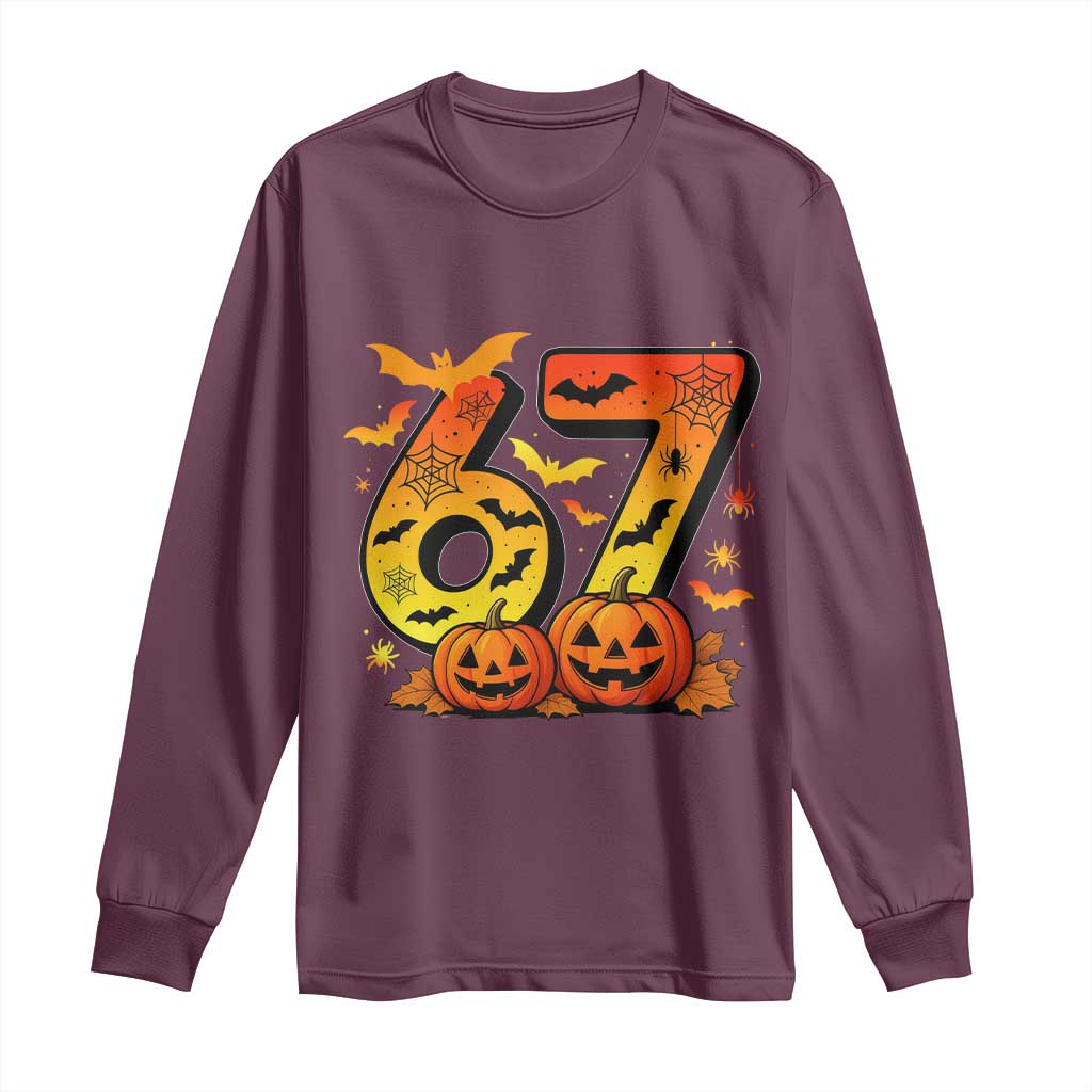 Funny 67 Halloween Long Sleeve Shirt Spooky Six Seven Meme Gen Alpha Slang - Wonder Print Shop
