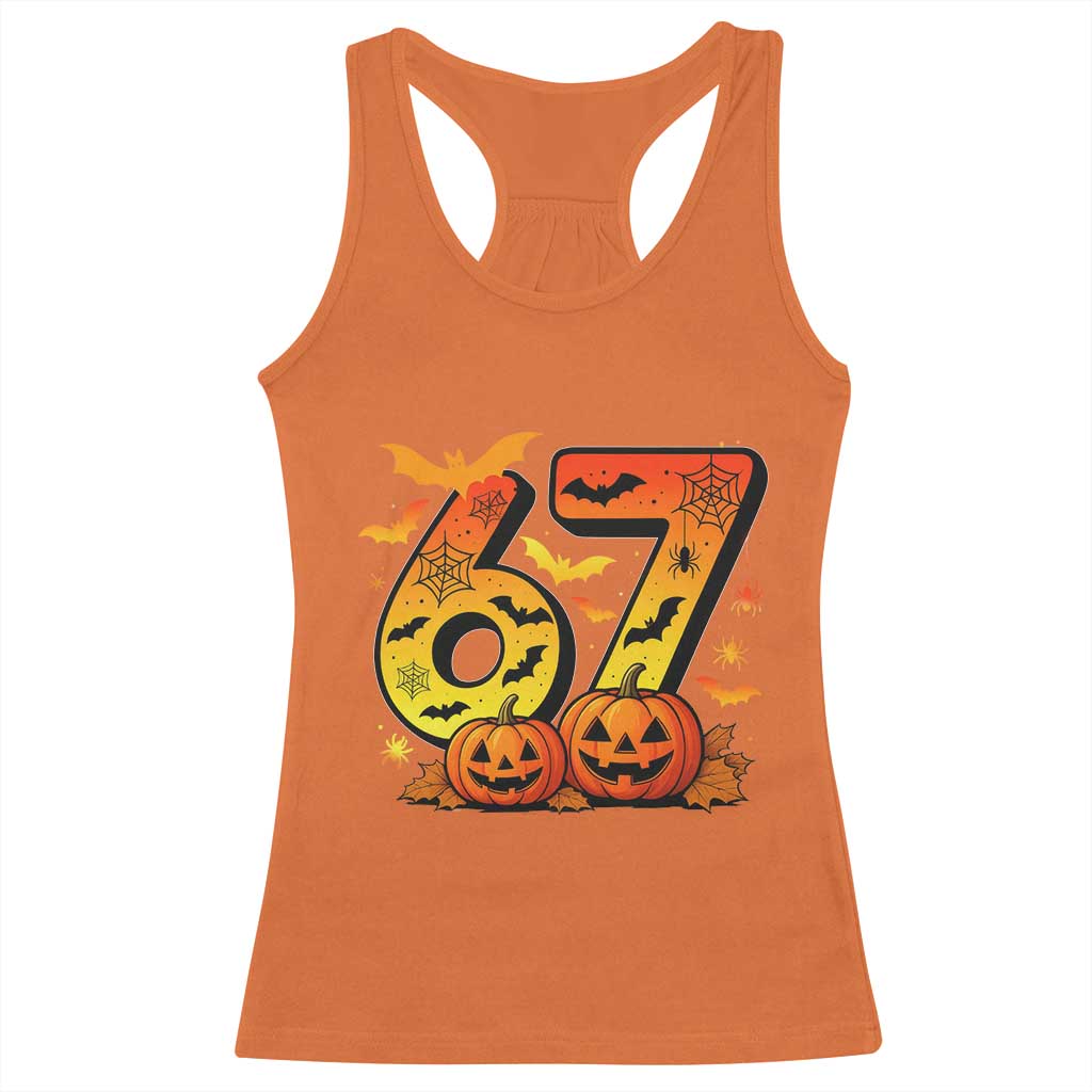 Funny 67 Halloween Racerback Tank Top Spooky Six Seven Meme Gen Alpha Slang - Wonder Print Shop