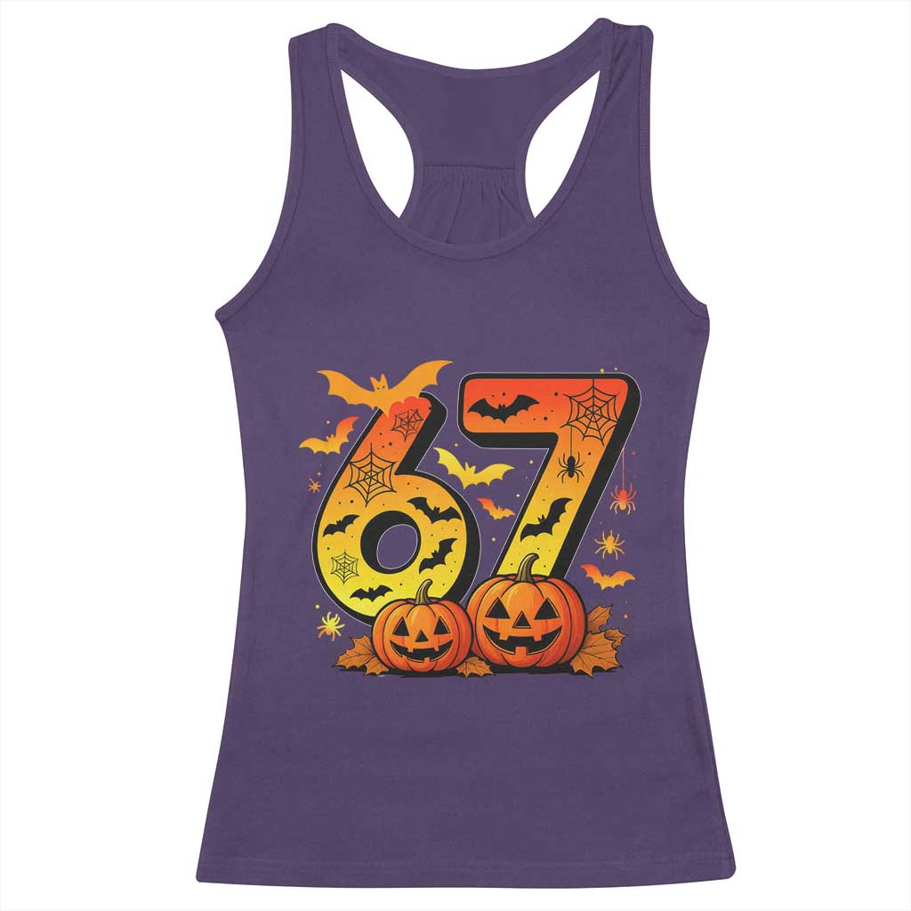 Funny 67 Halloween Racerback Tank Top Spooky Six Seven Meme Gen Alpha Slang - Wonder Print Shop