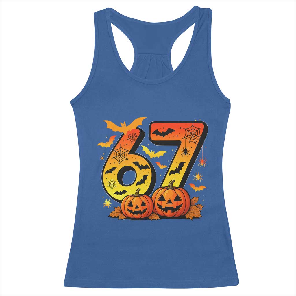Funny 67 Halloween Racerback Tank Top Spooky Six Seven Meme Gen Alpha Slang - Wonder Print Shop